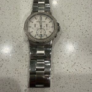 Michael Kors Silver Chronograph Watch with Crystal Bezel mk5385 rhinestones